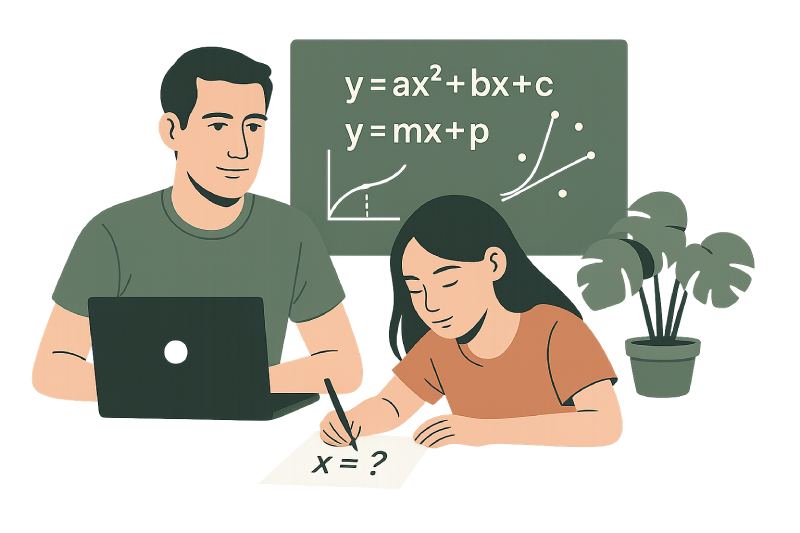 Illustration d’un cours particulier de mathématiques avec Yann Ballester, professeur de maths à La Ciotat chez Eurêka Maths, aidant une élève à résoudre une équation.