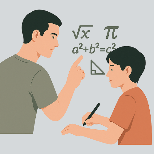 Illustration d’un professeur expliquant le théorème de Pythagore à une élève dans le cadre d’un soutien scolaire en maths